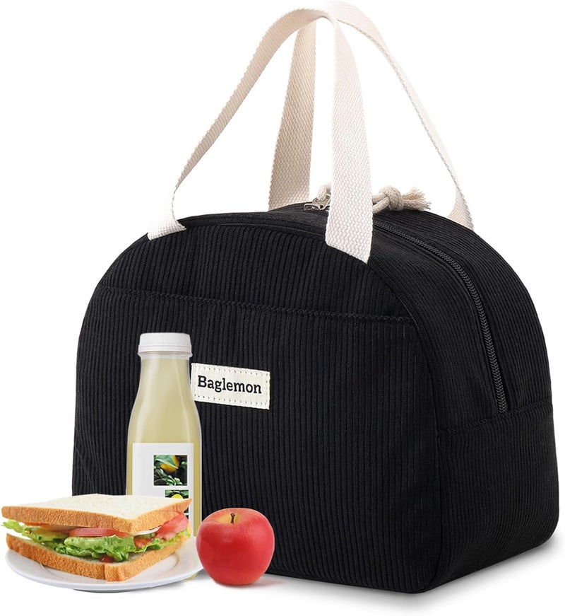 Baglemon Lunch Bag for Women Men Cute Corduroy Lunch Tote Bags Reusable Insulated Lunch Box Large Capacity Reusable Insulated Cooler for Work/Picnic/Travel - Image 1